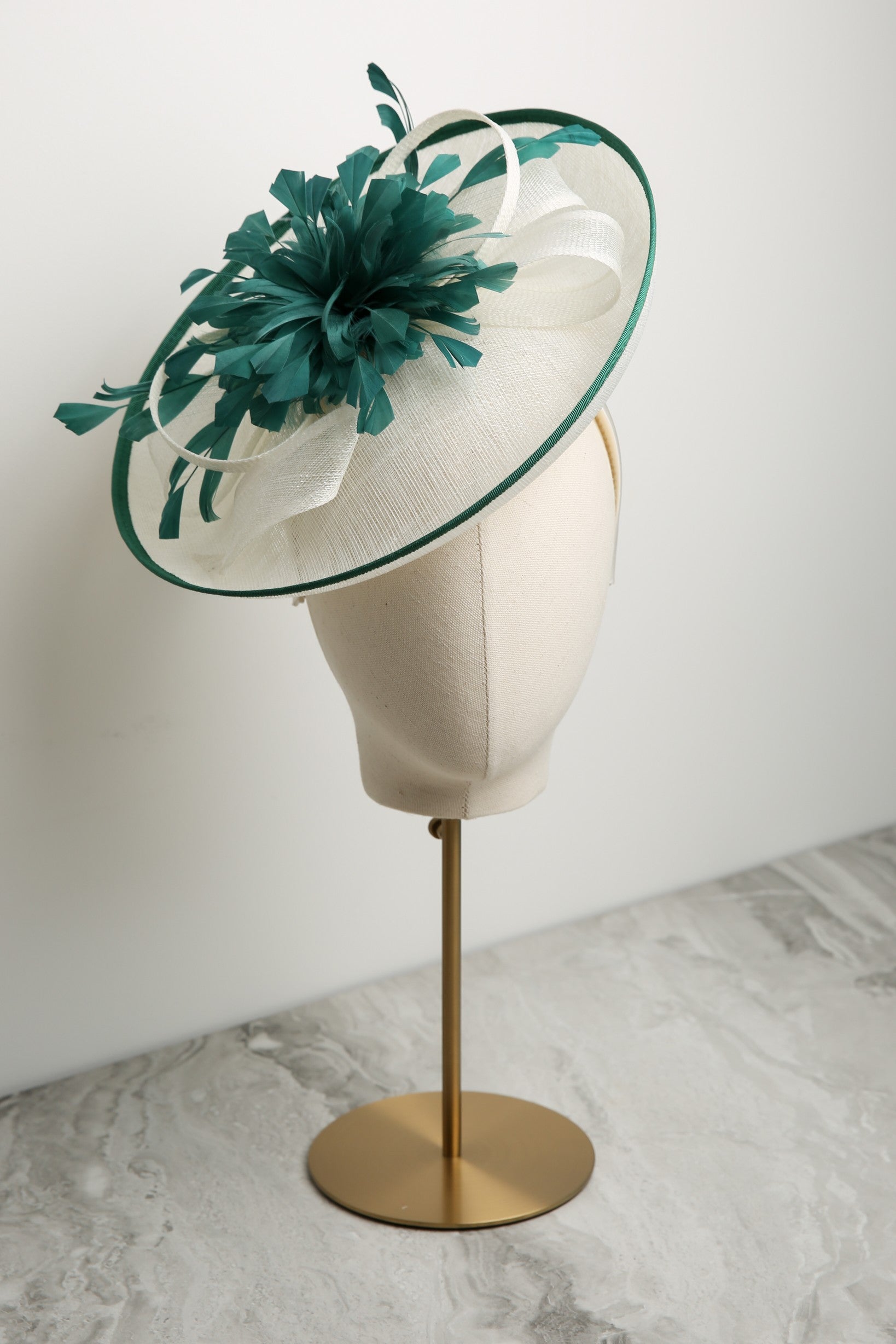 Condici Up-swept Disc Fascinator in Imperial Jade and Cream