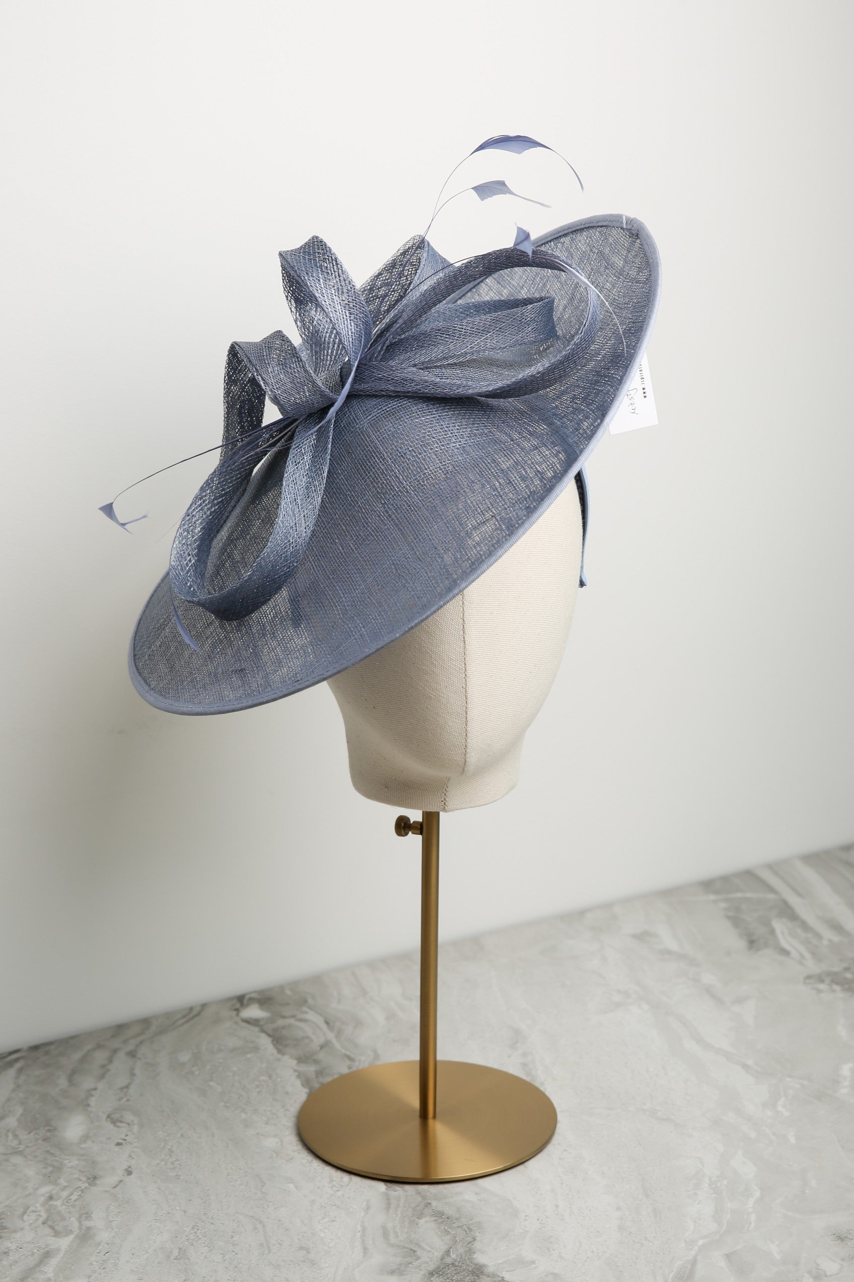 Medium Fascinator with Sinamay and Coque Feathers in Misty Blue