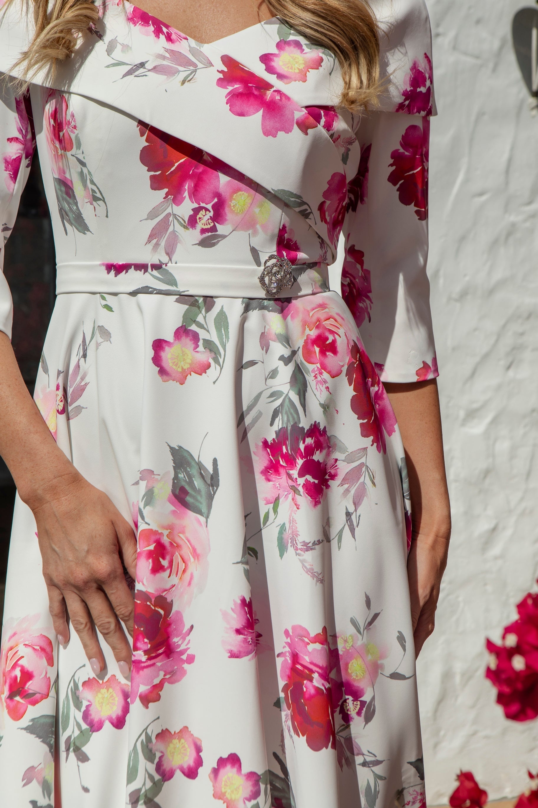 Condici Bardot Style Dress with Sleeves in Bohemian Rose Pink
