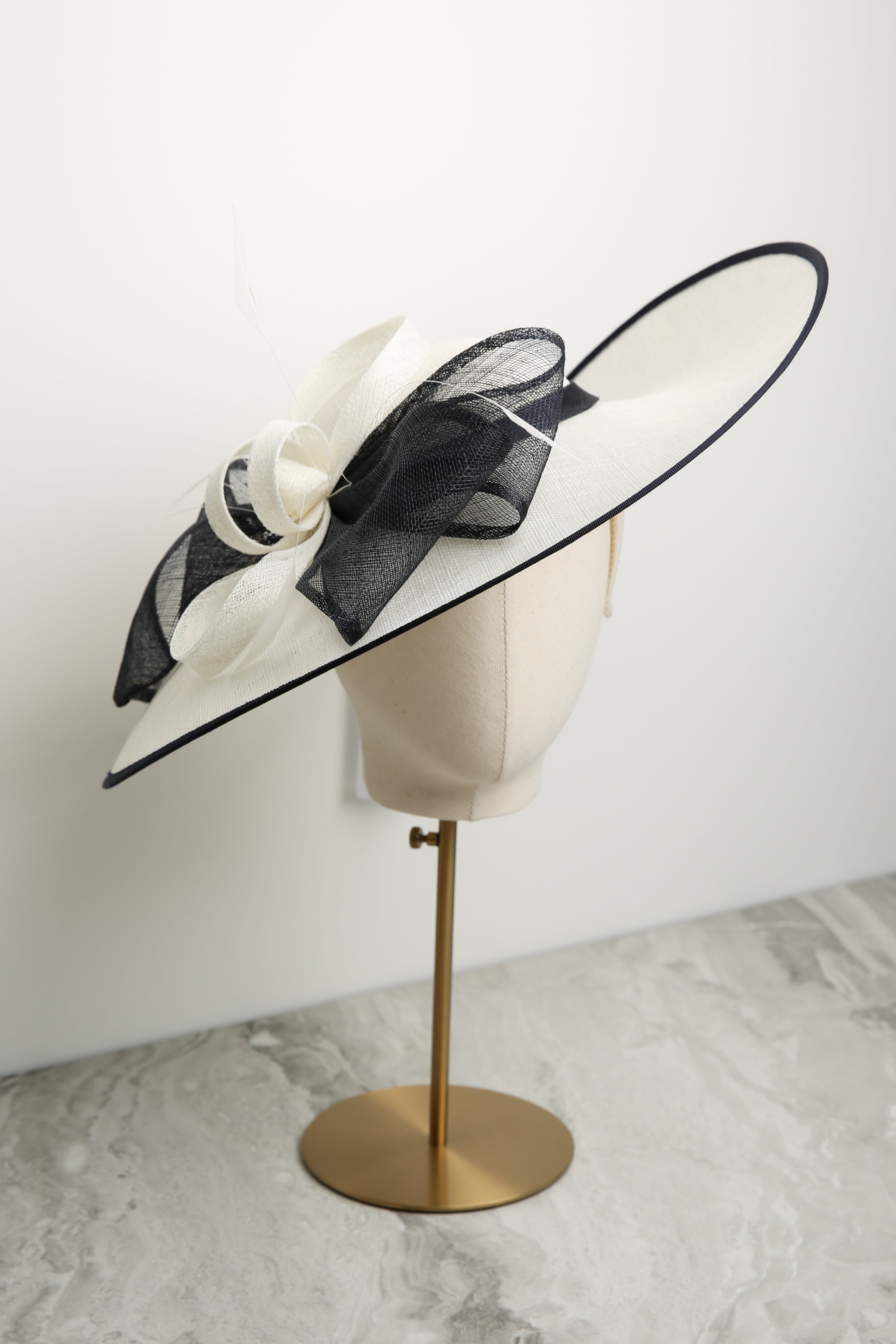 ‘Up-Swept’ Large Brim Hat by Condici in Cream and Navy