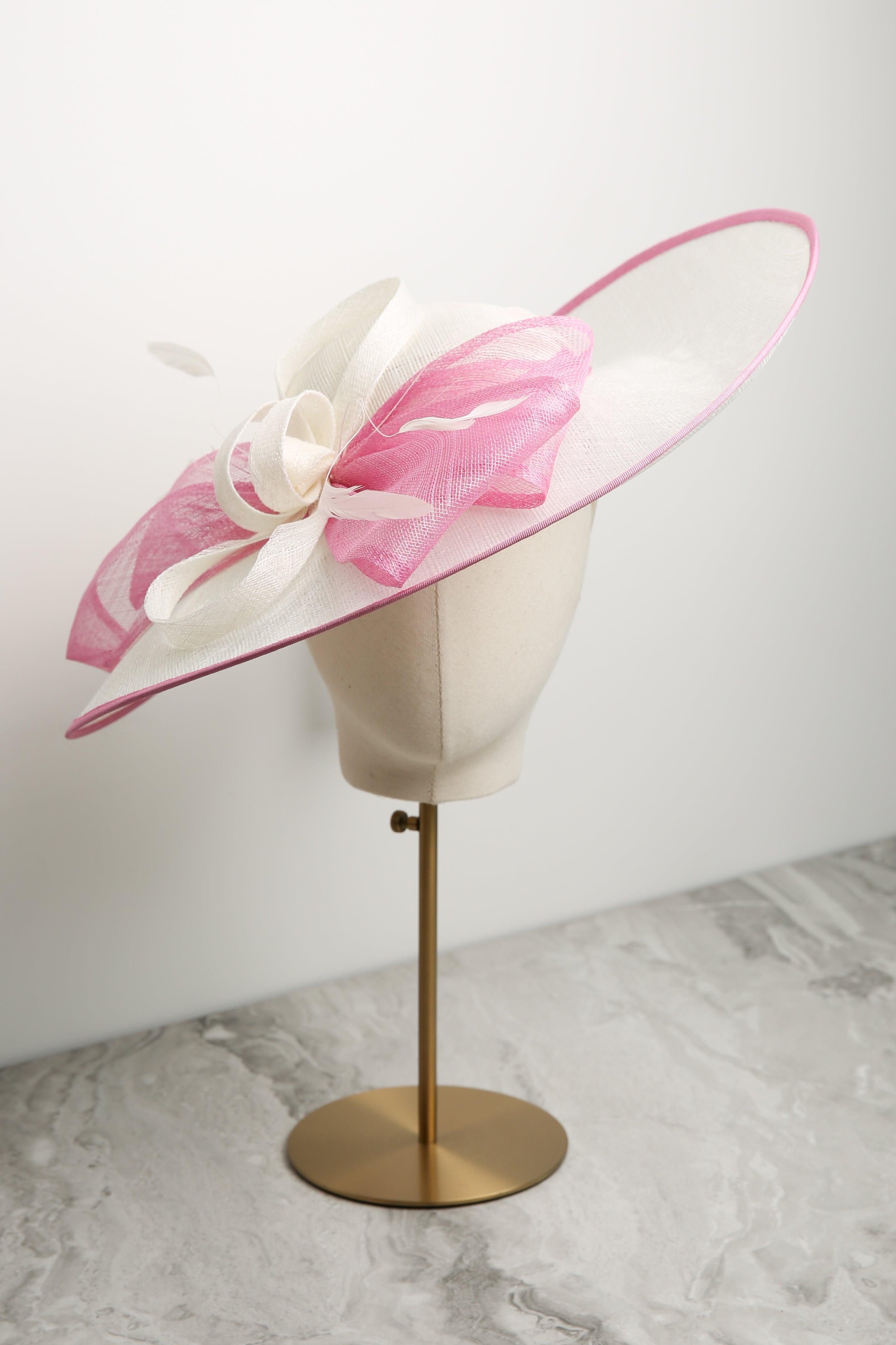 ‘Up-Swept’ Large Brim Hat by Condici in Cream and Pink Charm