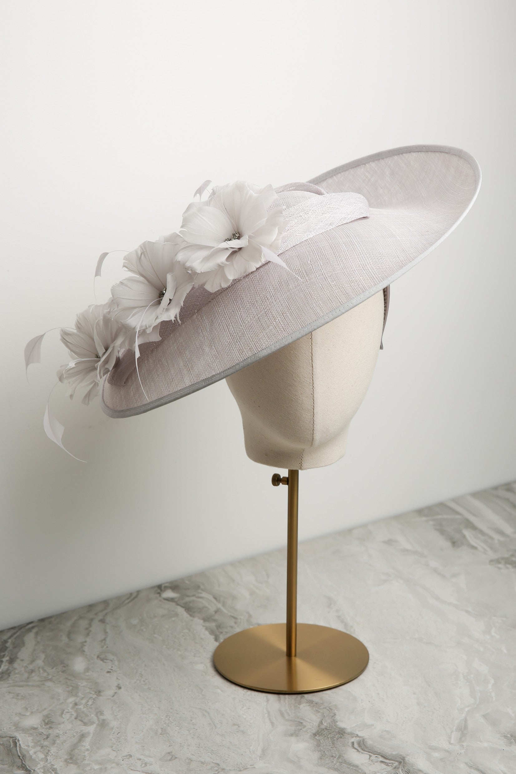 Picture Perfect Fascinator with Cascade of Coque Feathers in Starlight by Ispirato