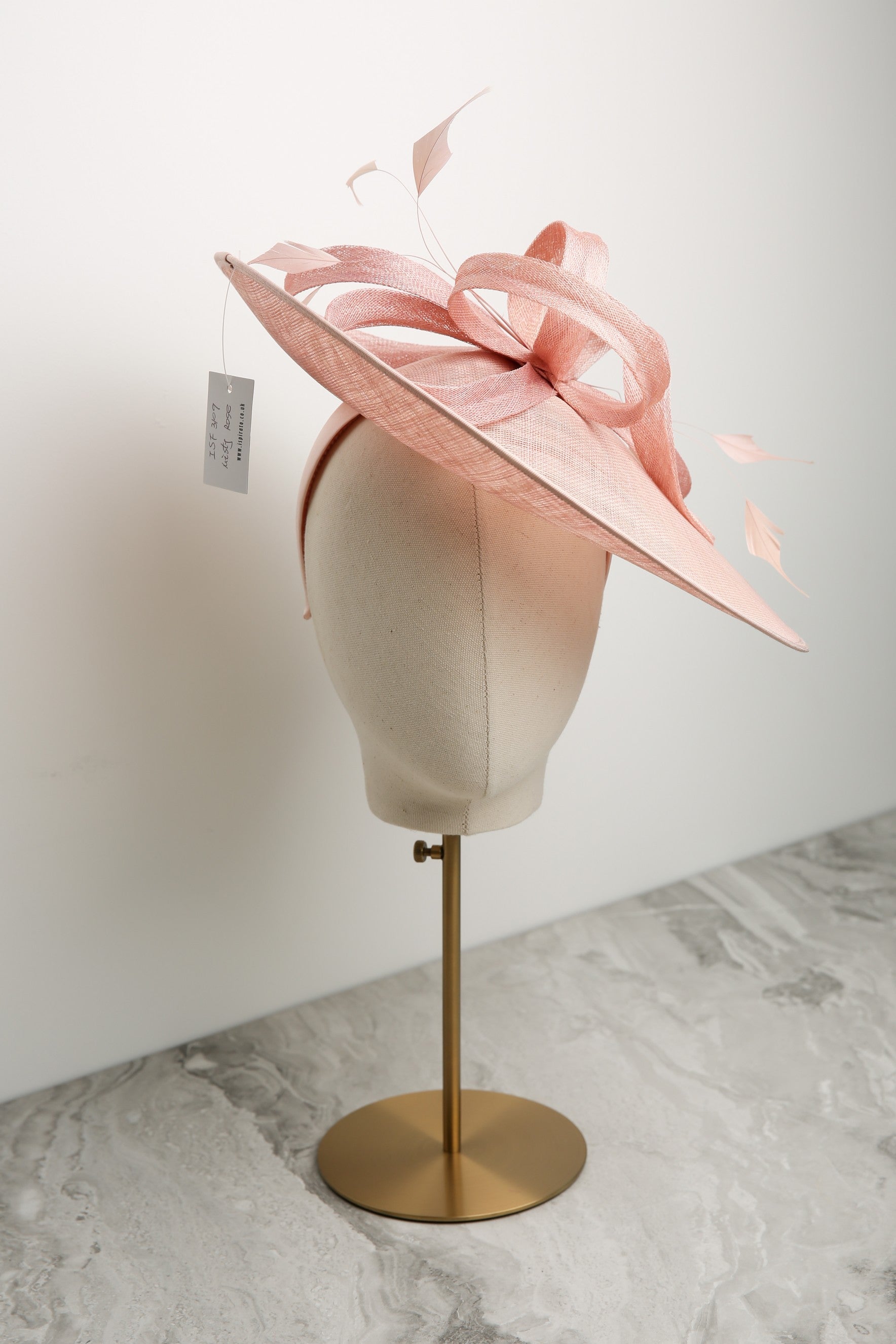 Medium Fascinator with Sinamay and Coque Feathers Misty Rose