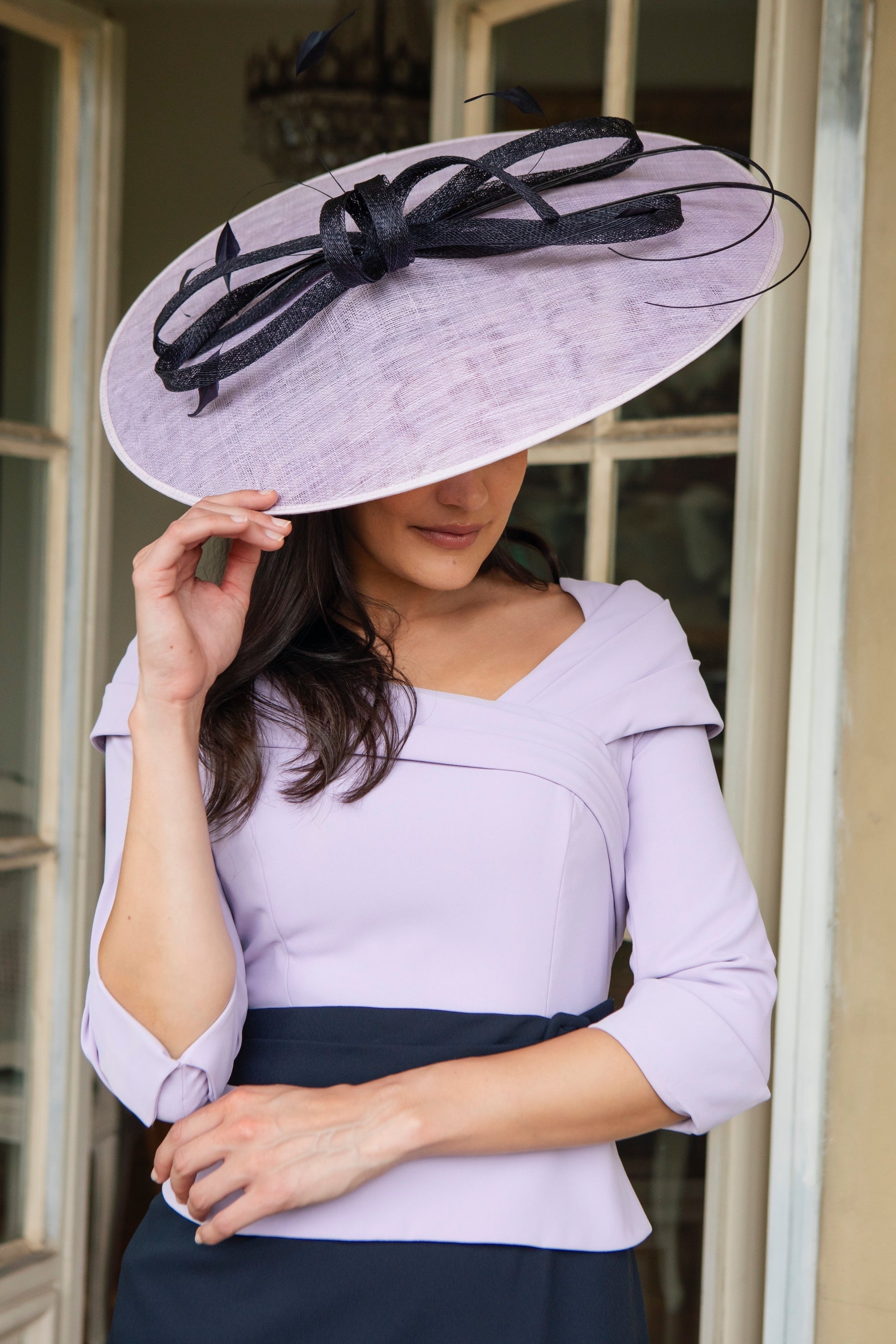 Large Disc Fascinator by Ispirato in Viola and Navy