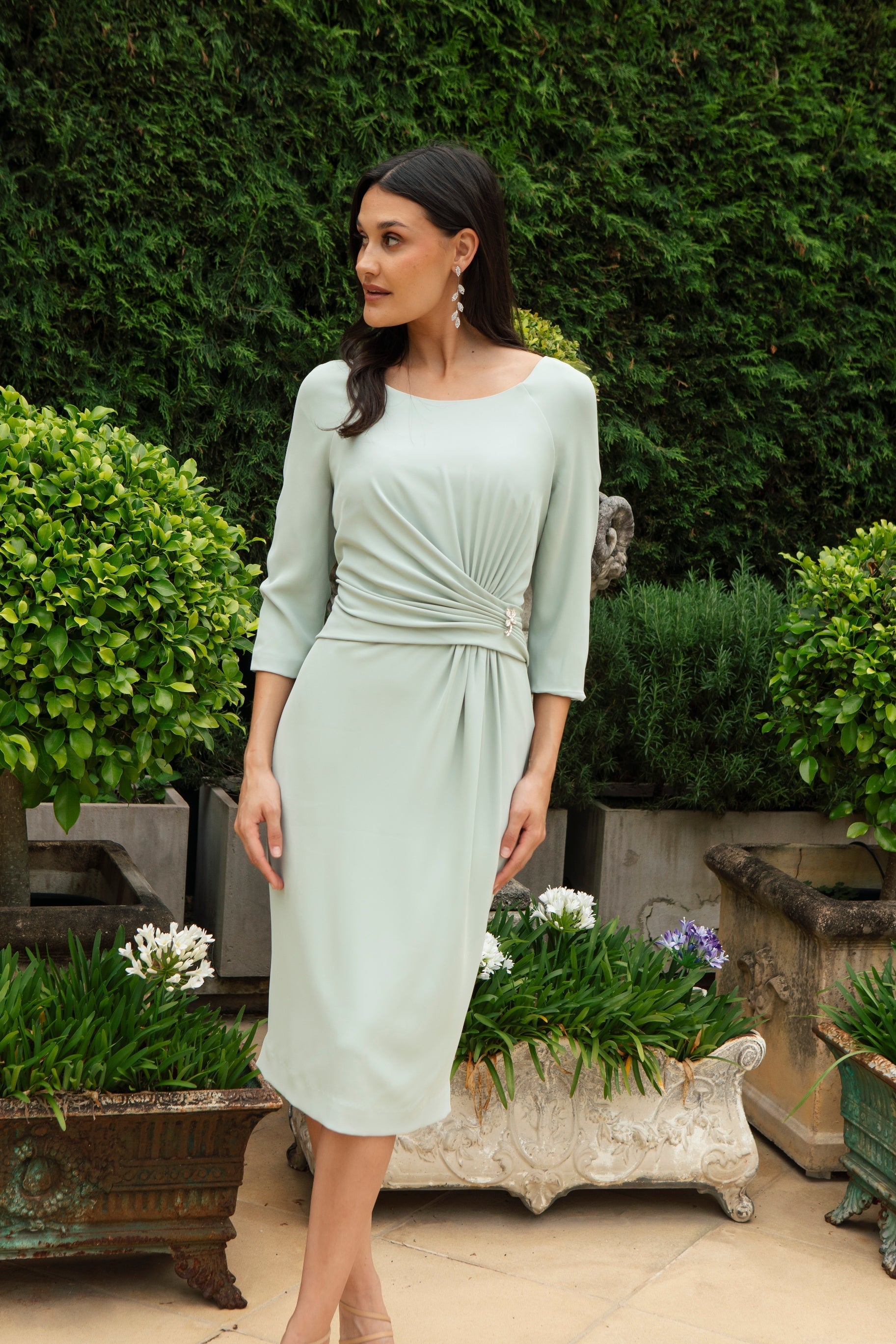 Ispirato Softly Draped Dress with Sleeves in Meadow Mist Green