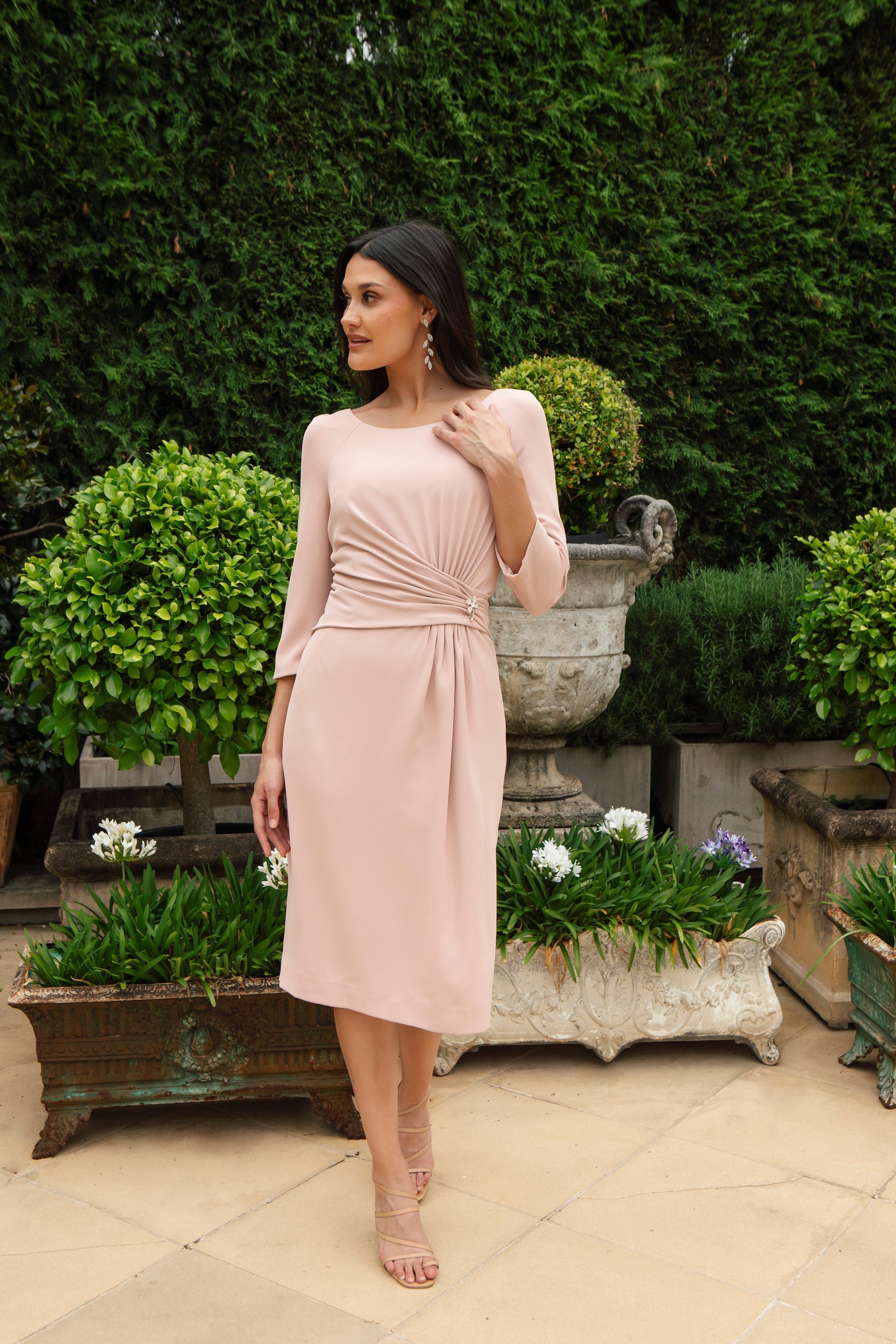 Ispirato Softly Draped Dress with Sleeves in Misty Rose Pink
