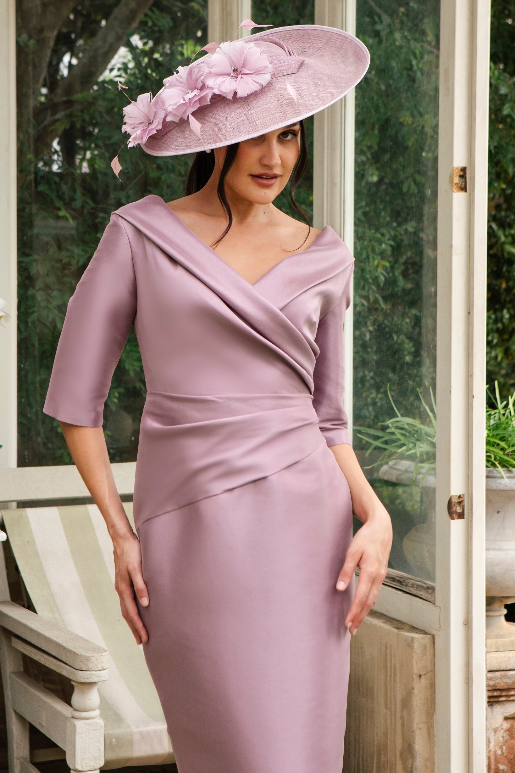 Classic Ispirato Wrap Front Dress in Stretch Mikado Orchid Pink