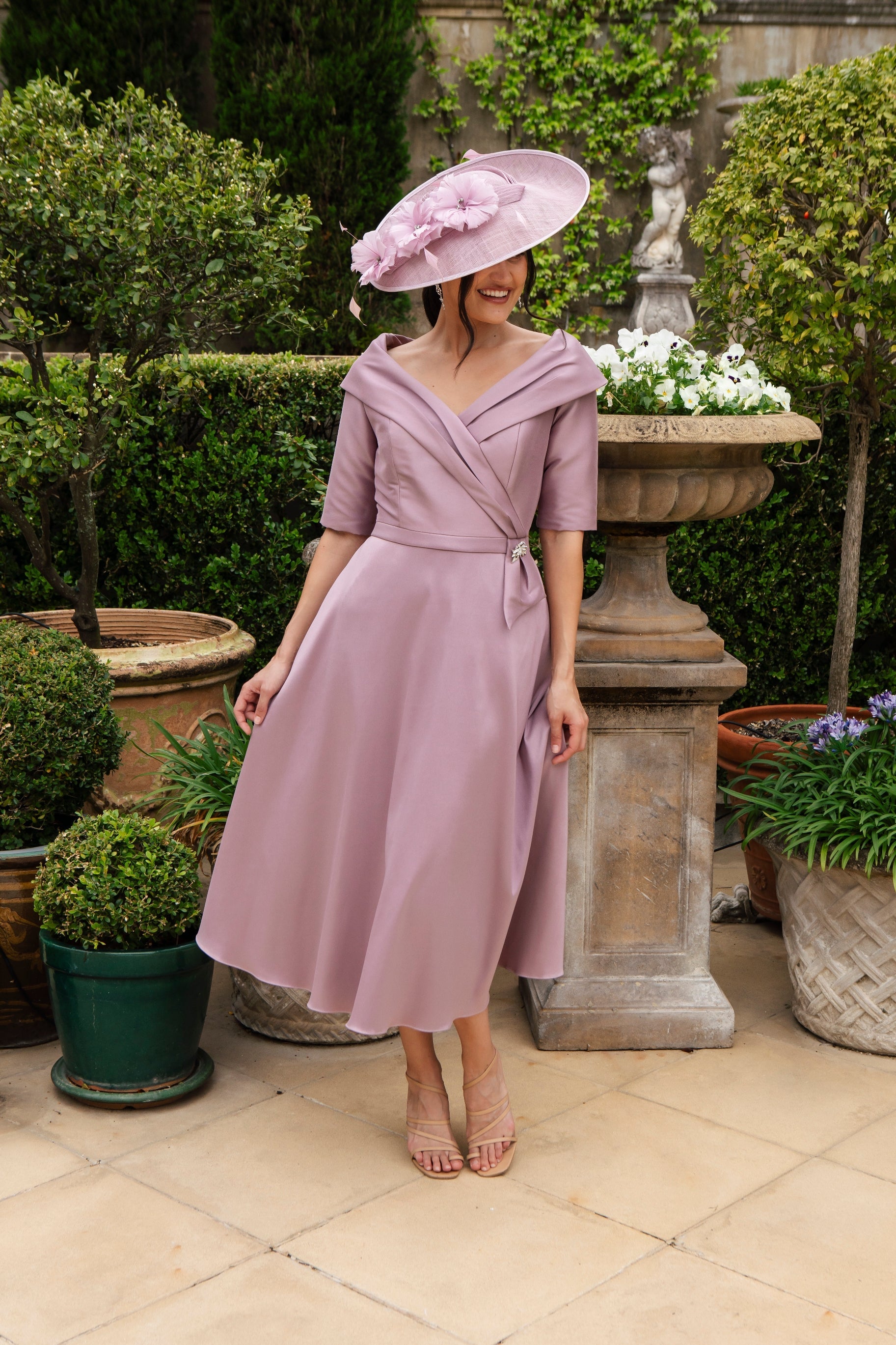 Ispirato Edge of the Shoulder Special Occasion Dress in Orchid Pink