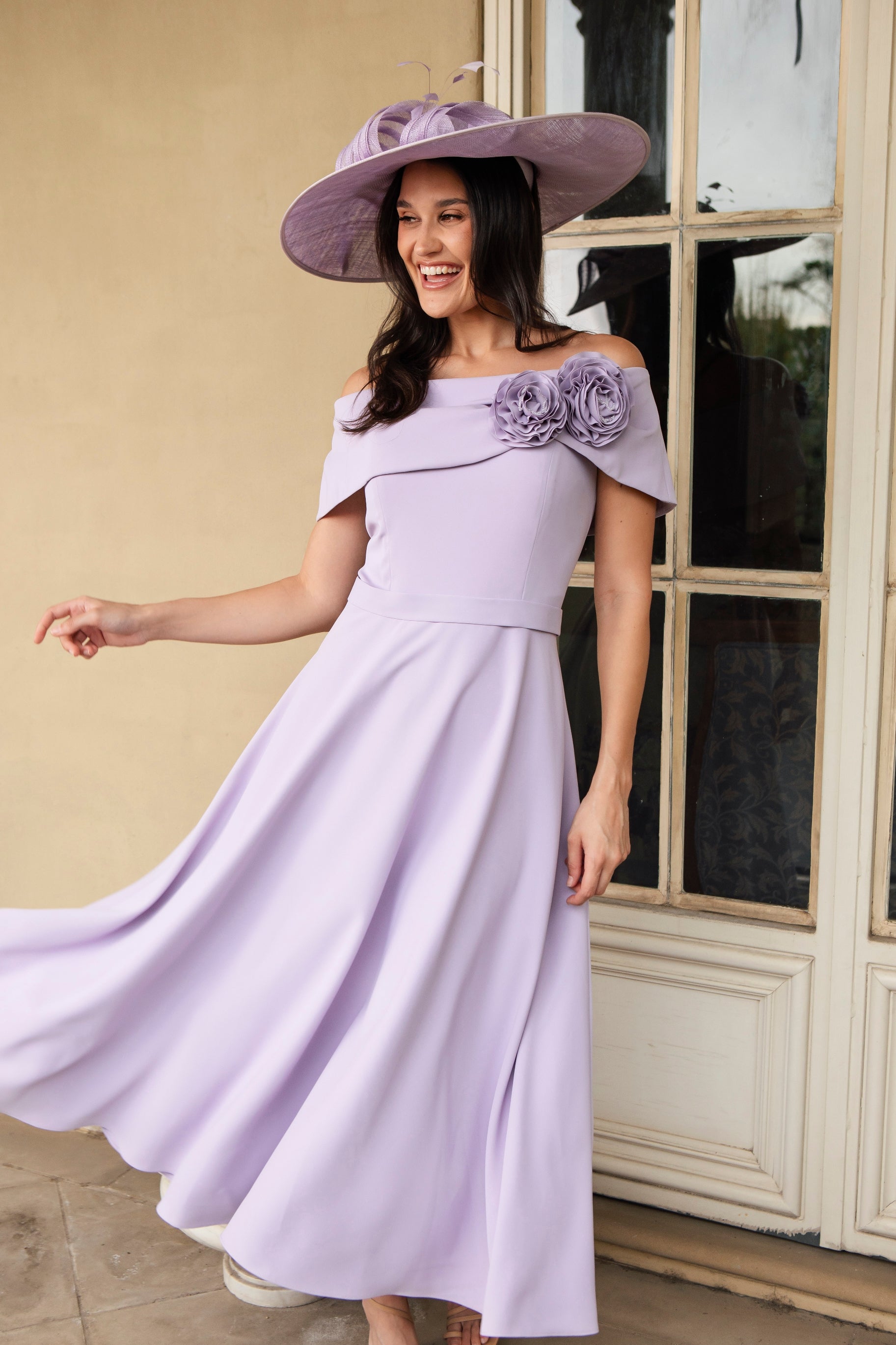 Ispirato ‘Bardot’ Style Dress in Smooth Viola Crepe
